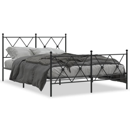 Estructura cama con cabecero y estribo metal negro 137x190 cm de vidaXL, Camas y somieres - Ref: Foro24-376519, Precio: 108,7...