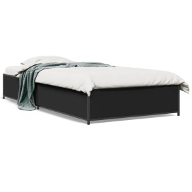 Estructura de cama madera de ingeniería y metal negra 90x190 cm de vidaXL, Camas y somieres - Ref: Foro24-845116, Precio: 71,...