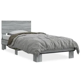 Estructura cama madera ingeniería metal gris Sonoma 100x200 cm de vidaXL, Camas y somieres - Ref: Foro24-845805, Precio: 77,8...