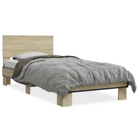 Estructura cama madera ingeniería metal roble Sonoma 75x190 cm de vidaXL, Camas y somieres - Ref: Foro24-845813, Precio: 70,1...