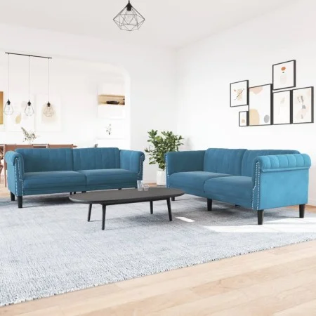 2-teilige Sofagarnitur aus blauem Samt von vidaXL, Sofas - Ref: Foro24-3209227, Preis: 533,60 €, Rabatt: %