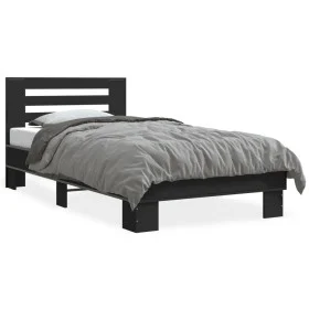 Estructura de cama madera de ingeniería y metal negro 90x200 cm de vidaXL, Camas y somieres - Ref: Foro24-845652, Precio: 93,...