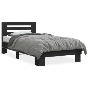 Estructura de cama madera de ingeniería y metal negro 90x200 cm de vidaXL, Camas y somieres - Ref: Foro24-845652, Precio: 95,...