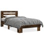 Estructura cama madera ingeniería metal roble ahumado 90x190 cm de vidaXL, Camas y somieres - Ref: Foro24-846086, Precio: 97,...