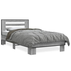 Estructura cama madera ingeniería metal gris Sonoma 100x200 cm de vidaXL, Camas y somieres - Ref: Foro24-845650, Precio: 106,...