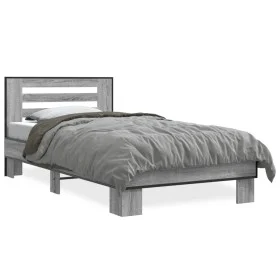 Sonoma gray metal engineered wood bed frame 100x200 cm by vidaXL, Beds and slatted bases - Ref: Foro24-845650, Price: 105,31 ...