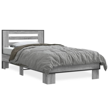 Estructura cama madera ingeniería metal gris Sonoma 100x200 cm de vidaXL, Camas y somieres - Ref: Foro24-845650, Precio: 106,...