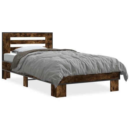 Estructura cama madera ingeniería metal roble humo 75x190 cm de vidaXL, Camas y somieres - Ref: Foro24-845659, Precio: 65,24 ...