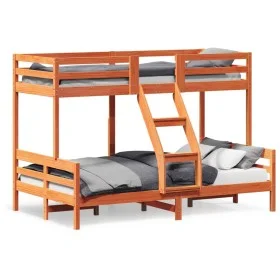 Solid wax brown pine wood bunk bed 80x200/120x200 cm by vidaXL, Beds and slatted bases - Ref: Foro24-3207164, Price: 342,90 €...
