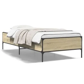 Estructura cama madera ingeniería metal roble Sonoma 75x190 cm de vidaXL, Camas y somieres - Ref: Foro24-844992, Precio: 71,2...