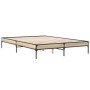 Estructura cama madera ingeniería metal roble Sonoma 160x200 cm de vidaXL, Camas y somieres - Ref: Foro24-845007, Precio: 110...