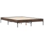 Estructura cama madera ingeniería metal marrón roble 135x190 cm de vidaXL, Camas y somieres - Ref: Foro24-845045, Precio: 87,...