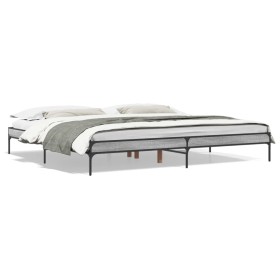 Estructura cama madera ingeniería metal gris Sonoma 200x200 cm de vidaXL, Camas y somieres - Ref: Foro24-844999, Precio: 99,3...
