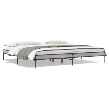Estructura cama madera ingeniería metal gris Sonoma 200x200 cm de vidaXL, Camas y somieres - Ref: Foro24-844999, Precio: 99,3...
