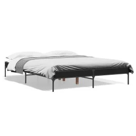 Engineered wood and black metal bed frame 150x200cm by vidaXL, Beds and slatted bases - Ref: Foro24-845011, Price: 91,71 €, D...