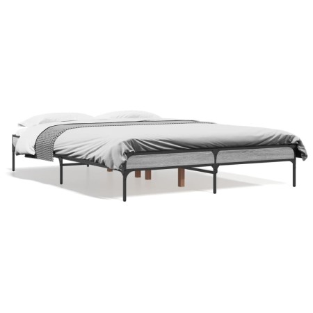 Estructura cama madera ingeniería metal gris Sonoma 140x190 cm de vidaXL, Camas y somieres - Ref: Foro24-845039, Precio: 90,1...