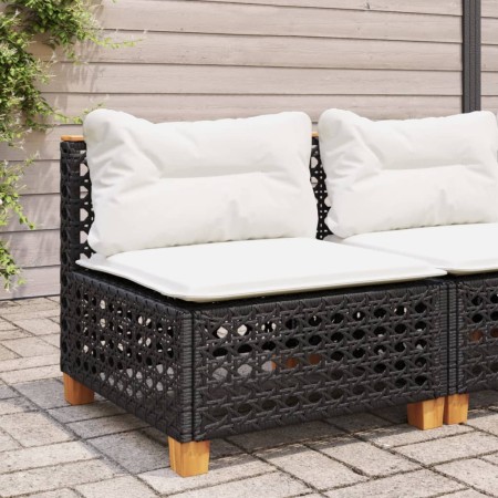 Sofá de jardín sin reposabrazos con cojines ratán PE negro de vidaXL, Sofás de exterior - Ref: Foro24-365926, Precio: 92,89 €...