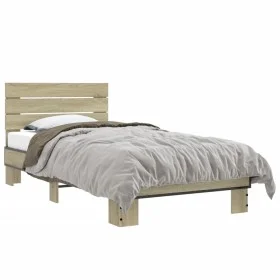 Estructura cama madera ingeniería metal roble Sonoma 75x190 cm de vidaXL, Camas y somieres - Ref: Foro24-845748, Precio: 71,8...