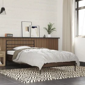Estructura cama madera ingeniería metal marrón roble 90x190 cm de vidaXL, Camas y somieres - Ref: Foro24-845631, Precio: 77,1...
