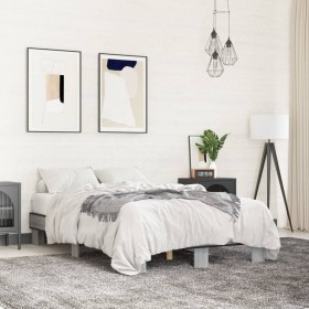 Estructura cama madera ingeniería metal gris Sonoma 140x190 cm de vidaXL, Camas y somieres - Ref: Foro24-845900, Precio: 83,8...