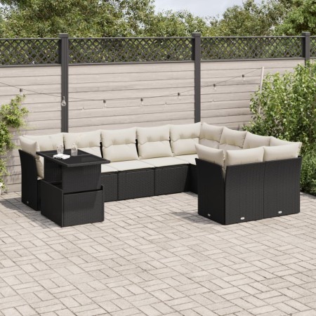 Set de sofás de jardín 10 pzas cojines ratán sintético negro de vidaXL, Conjuntos de jardín - Ref: Foro24-3266846, Precio: 58...