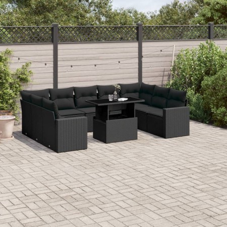 Set de sofás de jardín 10 pzas cojines ratán sintético negro de vidaXL, Conjuntos de jardín - Ref: Foro24-3267475, Precio: 66...