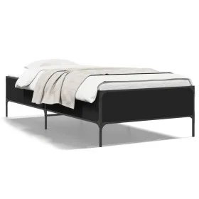 Black engineered wood and metal bed frame 90x190 cm by vidaXL, Beds and slatted bases - Ref: Foro24-844986, Price: 76,42 €, D...