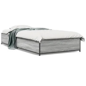 Sonoma-graues Metall-Holzwerkstoff-Bettgestell 90 x 200 cm von vidaXL, Betten und Lattenroste - Ref: Foro24-845114, Preis: 72...