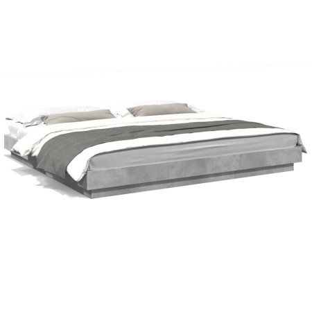 Estructura cama con luces LED madera gris hormigón 200x200 cm de vidaXL, Camas y somieres - Ref: Foro24-3281073, Precio: 218,...