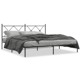 Estructura de cama con cabecero metal negro 180x200 cm de vidaXL, Camas y somieres - Ref: Foro24-376506, Precio: 126,82 €, De...