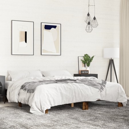 Estructura cama madera ingeniería metal roble ahumado 160x200cm de vidaXL, Camas y somieres - Ref: Foro24-3280229, Precio: 12...