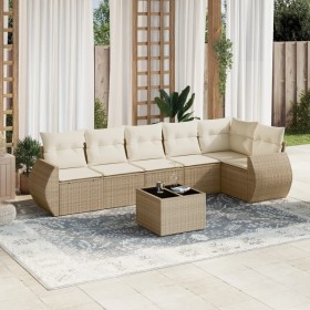Set sofás de jardín 7 piezas y cojines ratán sintético beige en Conjuntos de jardín | Comprar online en Foru.es
