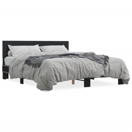 Estructura de cama madera de ingeniería y metal negro 150x200cm de vidaXL, Camas y somieres - Ref: Foro24-3280187, Precio: 15...