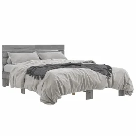 Estructura cama madera ingeniería metal gris Sonoma 140x190 cm de vidaXL, Camas y somieres - Ref: Foro24-3280170, Precio: 143...