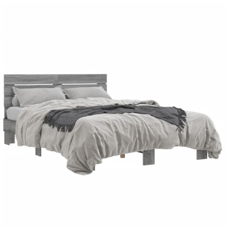 Estructura cama madera ingeniería metal gris Sonoma 140x190 cm de vidaXL, Camas y somieres - Ref: Foro24-3280170, Precio: 144...