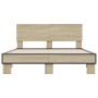 Estructura cama madera ingeniería metal roble Sonoma 140x200 cm de vidaXL, Camas y somieres - Ref: Foro24-3280193, Precio: 14...
