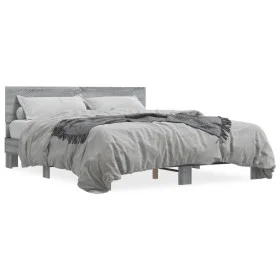 Estructura cama madera ingeniería metal gris Sonoma 160x200 cm de vidaXL, Camas y somieres - Ref: Foro24-3280185, Precio: 150...