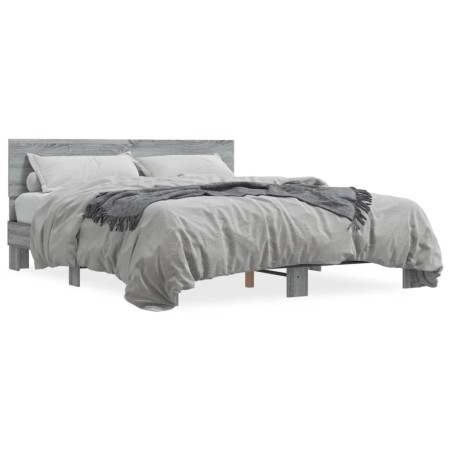 Estructura cama madera ingeniería metal gris Sonoma 160x200 cm de vidaXL, Camas y somieres - Ref: Foro24-3280185, Precio: 152...
