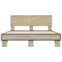 Estructura cama madera ingeniería metal roble Sonoma 120x200 cm de vidaXL, Camas y somieres - Ref: Foro24-3280198, Precio: 13...