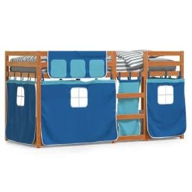 Bunk bed with curtains solid blue pine wood 90x190 cm by vidaXL, Beds and slatted bases - Ref: Foro24-3283950, Price: 175,30 ...
