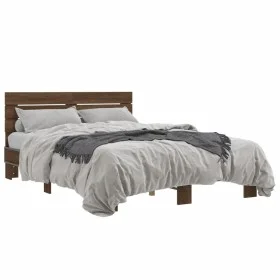 Estructura cama madera ingeniería metal marrón roble 140x200 cm de vidaXL, Camas y somieres - Ref: Foro24-3280151, Precio: 14...