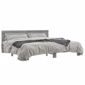 Estructura cama madera ingeniería metal gris Sonoma 200x200 cm de vidaXL, Camas y somieres - Ref: Foro24-3280130, Precio: 163...