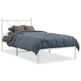 Metal bed frame with white headboard 90x200 cm by vidaXL, Beds and slatted bases - Ref: Foro24-376544, Price: 65,65 €, Discou...