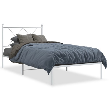 Estructura de cama de metal con cabecero blanco 90x200 cm de vidaXL, Camas y somieres - Ref: Foro24-376544, Precio: 66,57 €, ...