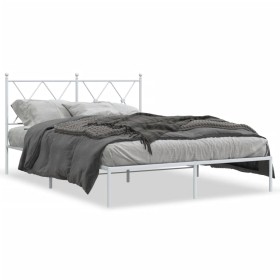 Estructura de cama de metal con cabecero blanca 135x190 cm de vidaXL, Camas y somieres - Ref: Foro24-376550, Precio: 94,62 €,...