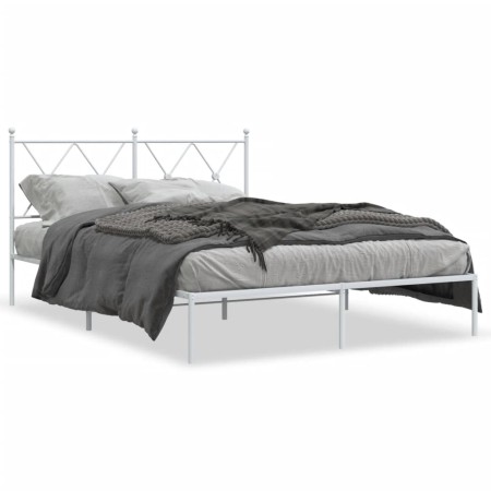Estructura de cama de metal con cabecero blanca 135x190 cm de vidaXL, Camas y somieres - Ref: Foro24-376550, Precio: 94,62 €,...