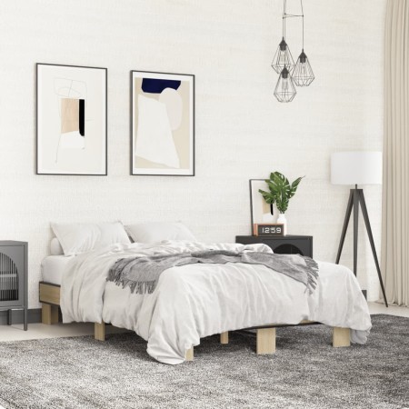 Estructura cama madera ingeniería metal roble Sonoma 140x200 cm de vidaXL, Camas y somieres - Ref: Foro24-845858, Precio: 89,...