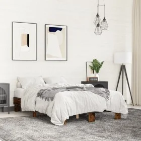 Engineered wood bed frame metal smoked oak 120x200cm by vidaXL, Beds and slatted bases - Ref: Foro24-845864, Price: 83,94 €, ...