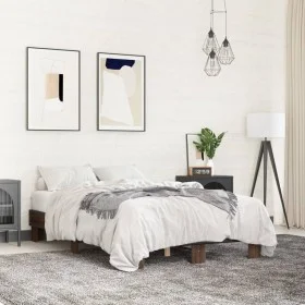 Engineered wood bed frame oak brown metal 120x190 cm by vidaXL, Beds and slatted bases - Ref: Foro24-845891, Price: 80,05 €, ...