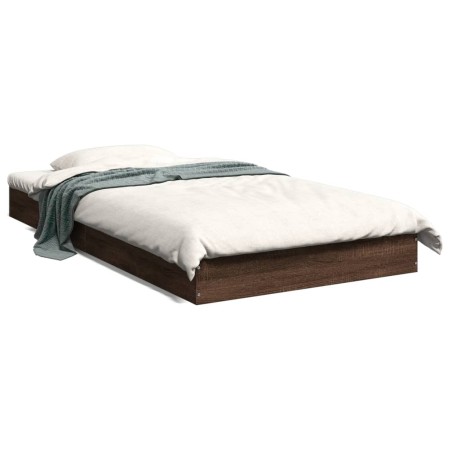 Estructura de cama madera de ingeniería marrón roble 100x200 cm de vidaXL, Camas y somieres - Ref: Foro24-842062, Precio: 65,...